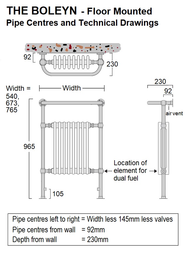 Boleyn Floor Mounted Towel Radiator 965 x 540mm